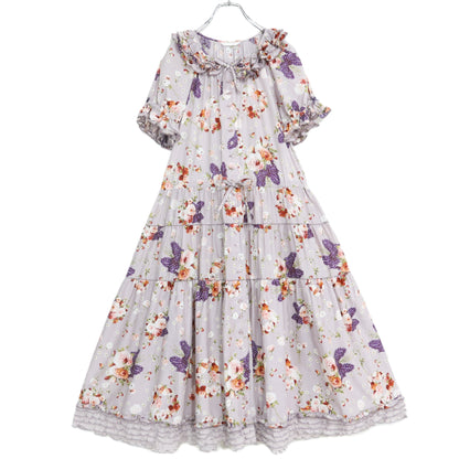 【極美品】ピンクハウス★リボンブーケpt♪半袖ワンピース ラベンダー系 前開き 2025年製 z22688