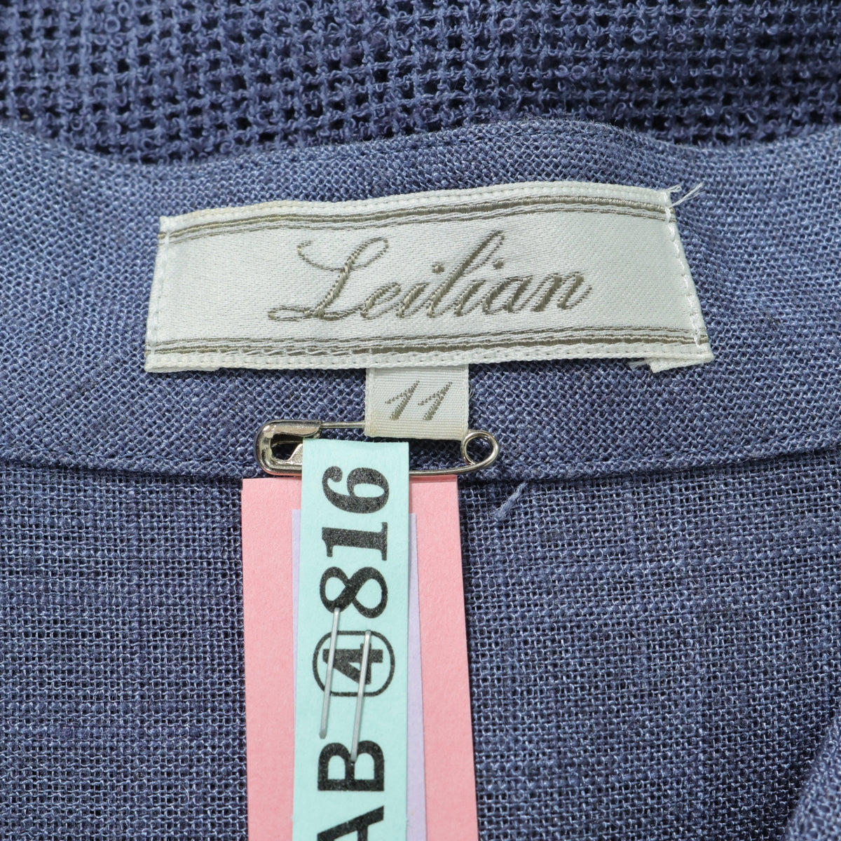 【美品】レリアン★麻混メッシュジャケット オリエンタル調ボタン サイズ11 ブルーグレー系 前開き 薄手 z22572