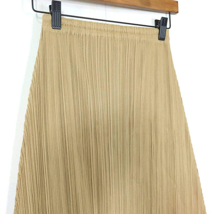 【極美品】プリーツプリーズ PLEATS PLEASE イッセイミヤケ★ロング丈プリーツスカート サイズ1 モカ系 無地 薄手 z20945