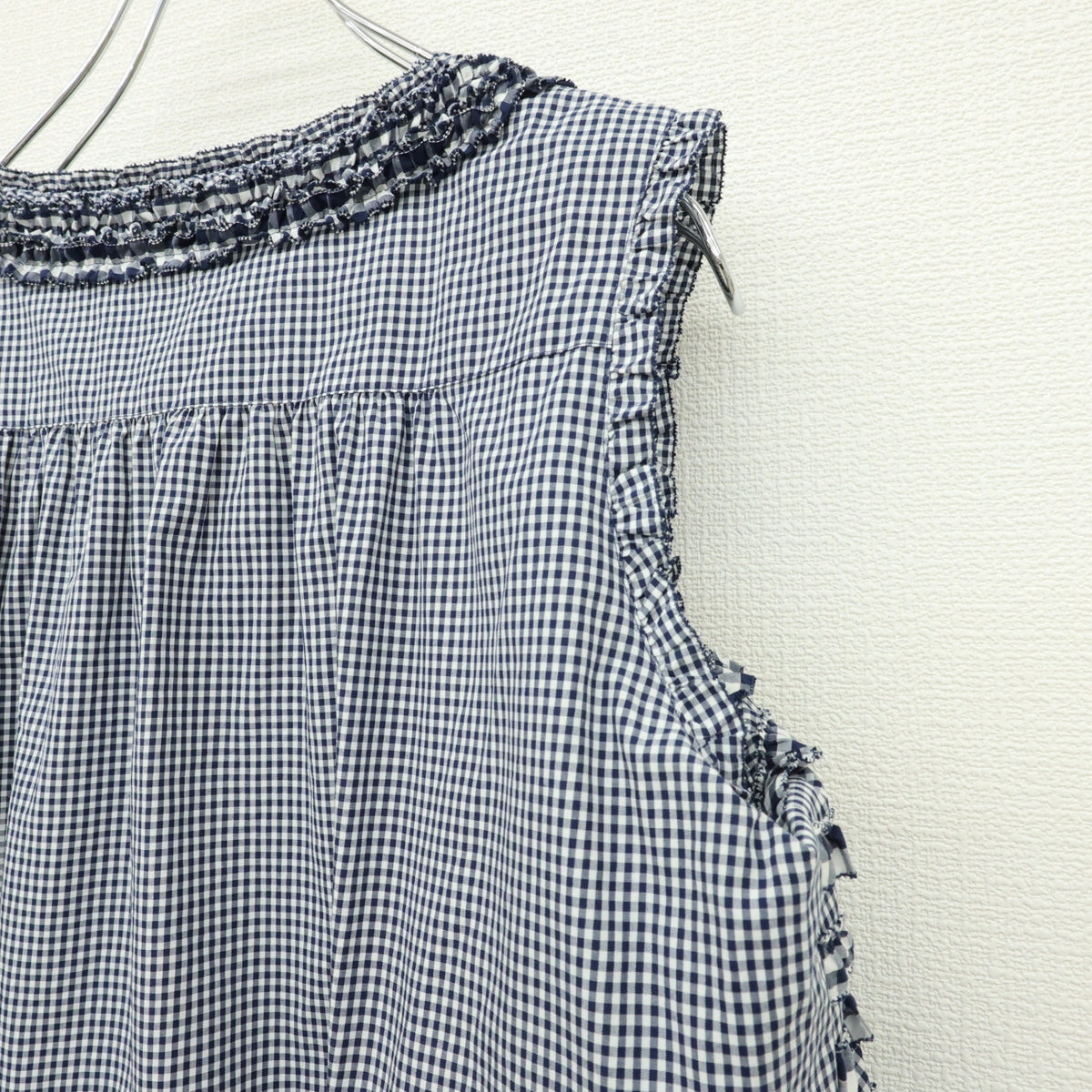 【美品】ピンクハウス★豪華！かぶせ段々&ギンガムpt♪阪神百貨店限定ワンピース 紺系 2024年製 z23273