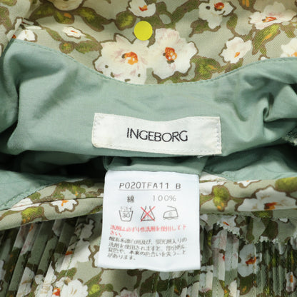 インゲボルグ INGEBORG★花柄半袖ワンピース ピンタック 前開き パフ袖 グリーン系 z22254