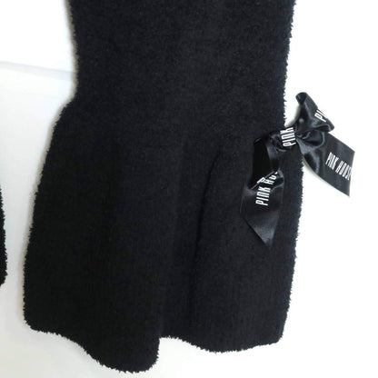 【美品】ピンクハウス★大きなリボン付き♪ボアの裾フレアパンツ 黒系 大きいサイズ？無地 z16006