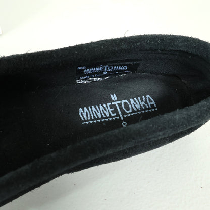 MINNETONKA★スエードモカシン 羽 ビーズ リボン サイズ7 24.0cm 黒系 sh244