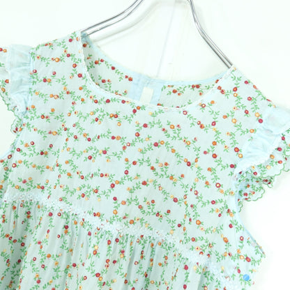 ピンクハウス★お花の刺繍♪裾スカラップブラウス 水色系 ふんわりフォルム♪身幅お直し有 薄手 z19934