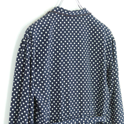 インゲボルグ★大人上品！ドットpt&レース♪長袖ワンピース ネイビー系 パールビーズ♪薄手 z19622