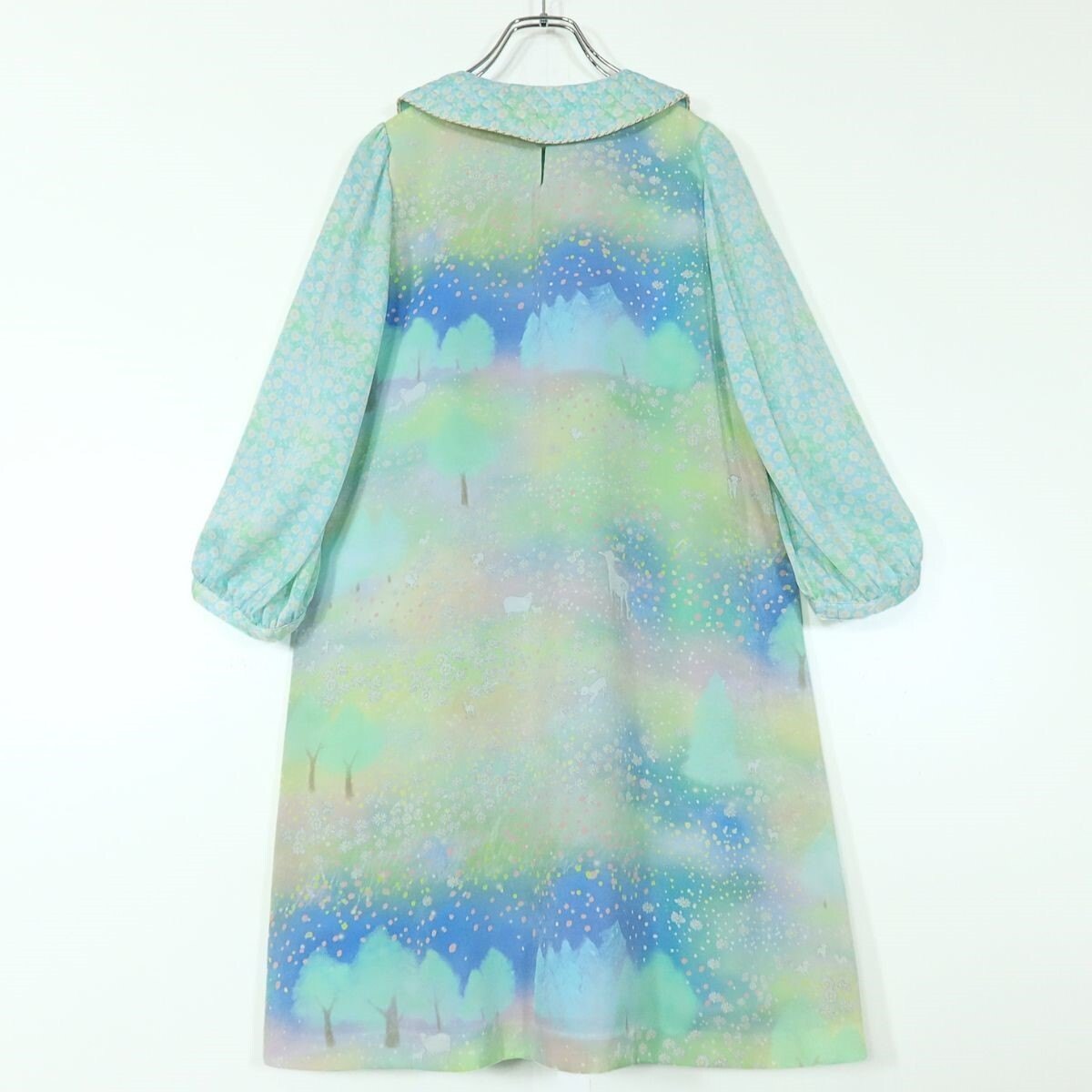 【美品】フランシュリッペ★ロマンティック♪ワンピース サイズM 虹色系 替え襟付き♪花と森プリント♪z15803