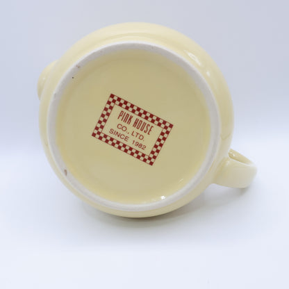 【美品】ピンクハウス★ギンガム&ロゴ入り♪ティーポット 紅茶ポット 陶器 イエロー系 茶こし付 so0411
