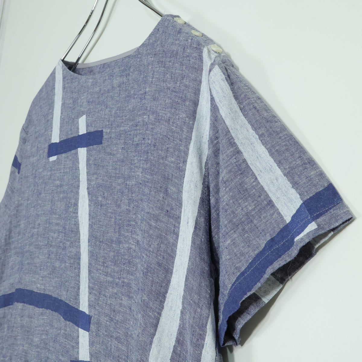 【美品】SOUSOU×le coq sportif BIKE★コラボワンピース♪鳶 半袖 麻混 ワンピース ブルー系 z22900