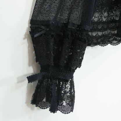 【極美品】ピンクハウス★ドットチュールレース♪長袖ブラウス 黒系 前開き サテンリボンも♪2025年製 z22502