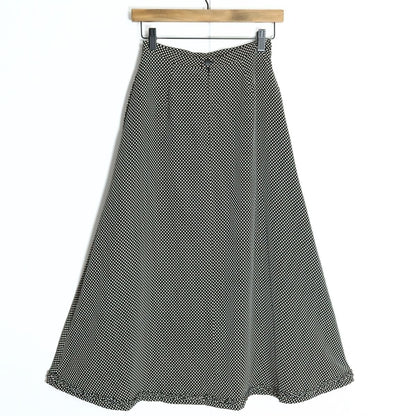 【美品】インゲボルグ★裾のフリルとドット柄がかわいい♪ Aラインシルエット ロングスカート 黒系 z18932
