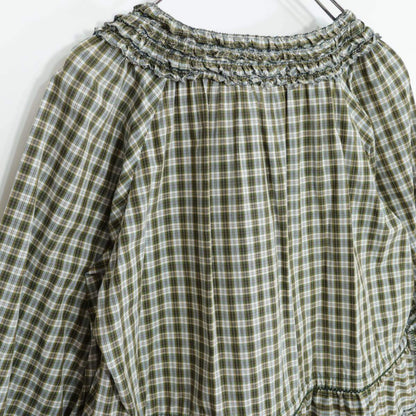【美品】ピンクハウス★オリチェpt♪可愛いふんわりミニワンピ♪チュニック グリーン系 綿ローン 段々フリル&リボンも♪ z21384