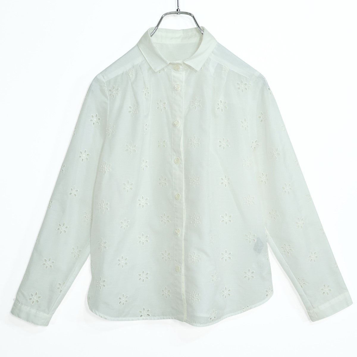 【美品！】nuovo quaranta ヌオヴォクアランタ★薄手ブラウス 長袖 刺しゅう 花 前開き サイズ7 XS 白系 z22489