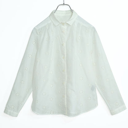 【美品！】nuovo quaranta ヌオヴォクアランタ★薄手ブラウス 長袖 刺しゅう 花 前開き サイズ7 XS 白系 z22489