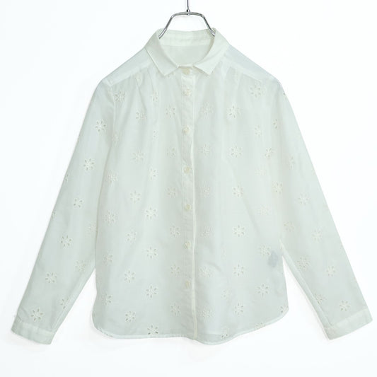 【美品！】nuovo quaranta ヌオヴォクアランタ★薄手ブラウス 長袖 刺しゅう 花 前開き サイズ7 XS 白系 z22489
