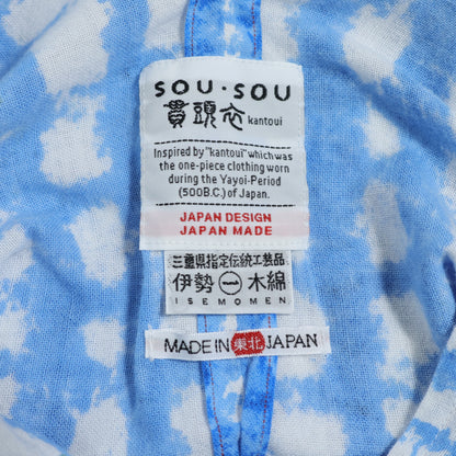 SOUSOU ソウソウ★伊勢木綿 文 四角衣 うたかた 青系 ノースリーブカットソー 薄手 z22972
