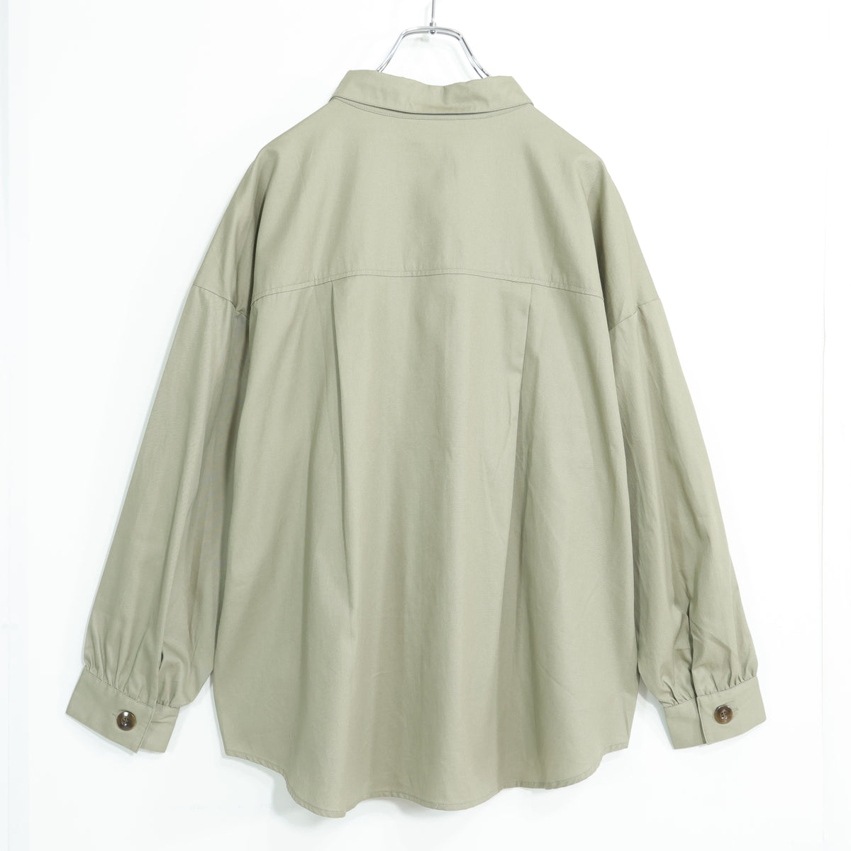 【新品タグ付】COLZA★ゆったり長袖シャツ 大きいサイズLL カーキ系 無地 薄手 z22873