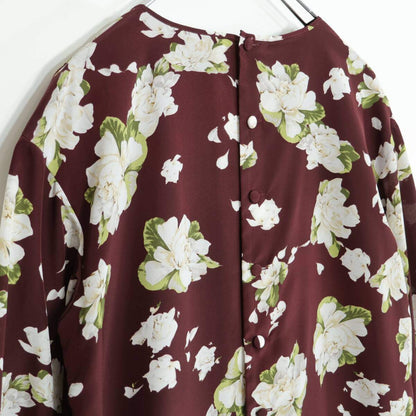 【美品】インゲボルグ★花柄pt♪ふんわり長袖ワンピース 赤茶系 大きなリボンも♪薄手 z21477