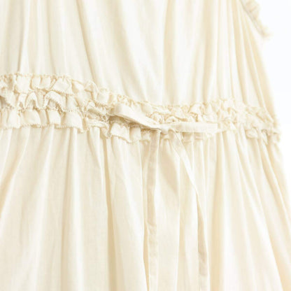 【美品】ピンクハウス★かぶせ段々フリル♪ローンワンピース ベージュ系 無地 カットワーク刺繍&はしごレース♪ z19589