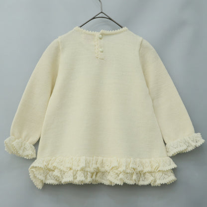 【美品】メゾピアノ★立体モチーフ♪フリル使いニットセーター アイボリー系 サイズM あったかウール100♪z23412