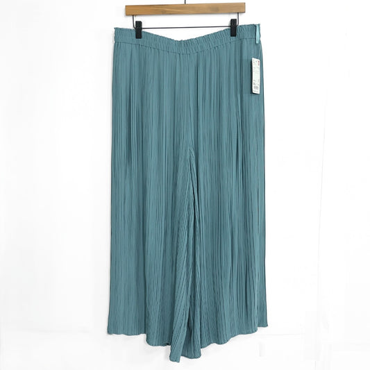 【美品・紙タグ有】ユニクロ★シフォン プリーツ スカート風 ワイドパンツ 大きいサイズ3XL グリーン系 z22934