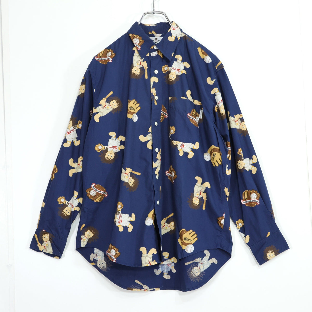 【美品】ネイチャートレイル ピンクハウス★野球・ベースボール柄が可愛い♪ 長袖シャツ メンズサイズS 紺系 z21408