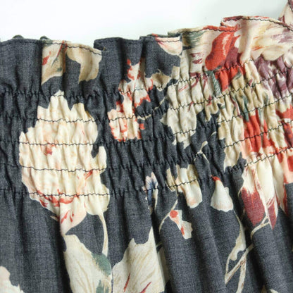 【美品】インゲボルグ★上品！花柄ティアードスカート ロング丈 チャコール系 無地 ギャザーたっぷり♪薄手 z19452