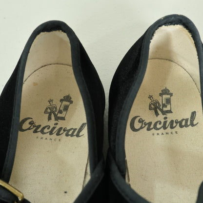 ORCIVAL オーシバル★ベロア♪フラットシューズ 23.5cm 黒系 ワンストラップ ラバーソール sh237