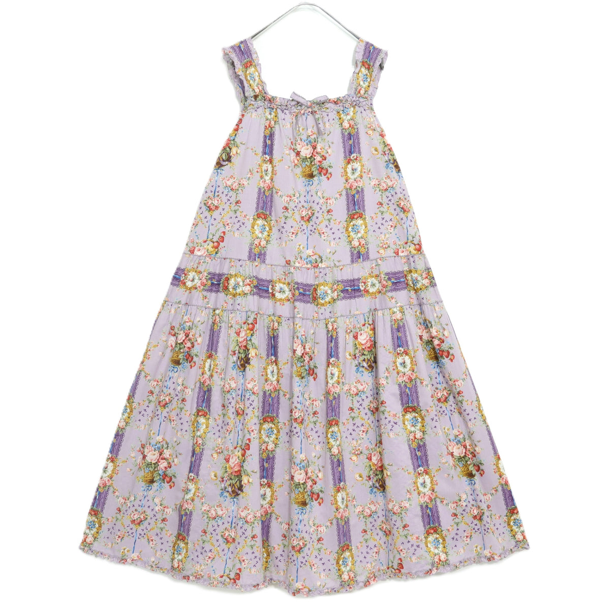 【極美品】ピンクハウス★壁紙模様pt♪キャミワンピ パープル系 薔薇&苺♪ふんわり♪2025年 薄手 z22499