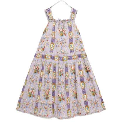 【極美品】ピンクハウス★壁紙模様pt♪キャミワンピ パープル系 薔薇&苺♪ふんわり♪2025年 薄手 z22499