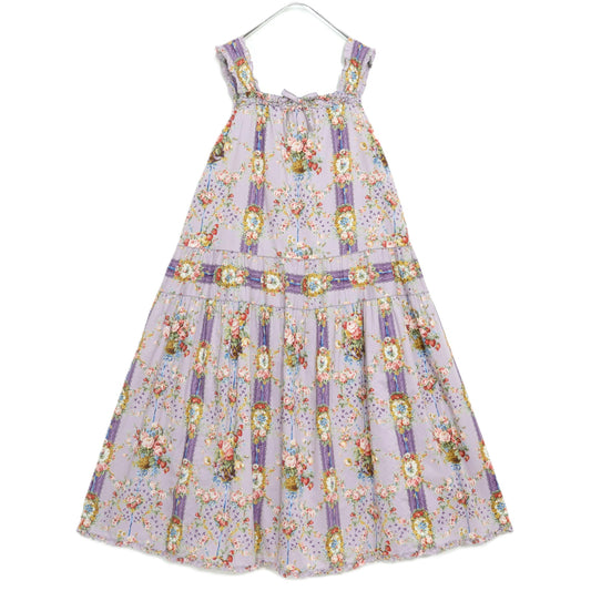 【極美品】ピンクハウス★壁紙模様pt♪キャミワンピ パープル系 薔薇&苺♪ふんわり♪2025年 薄手 z22499