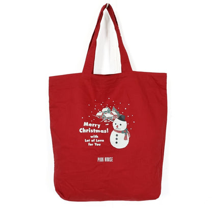 【美品】ピンクハウス★ クリスマス 雪だるま スノーマン  トートバッグ  ハンドバッグ 赤系 ba246