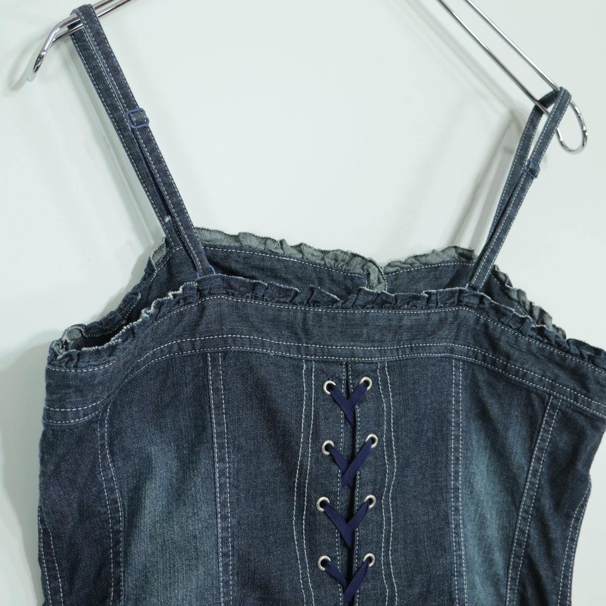 ピンクハウス★ビスチェ風♪デニムキャミソール サイズM ブルー系 リボン＆フリル z22560