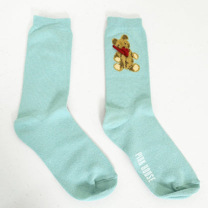 【美品】ピンクハウス★くまのぬいぐるみが可愛い!クルーソックス 靴下 テディベア  ハッカ系 so363