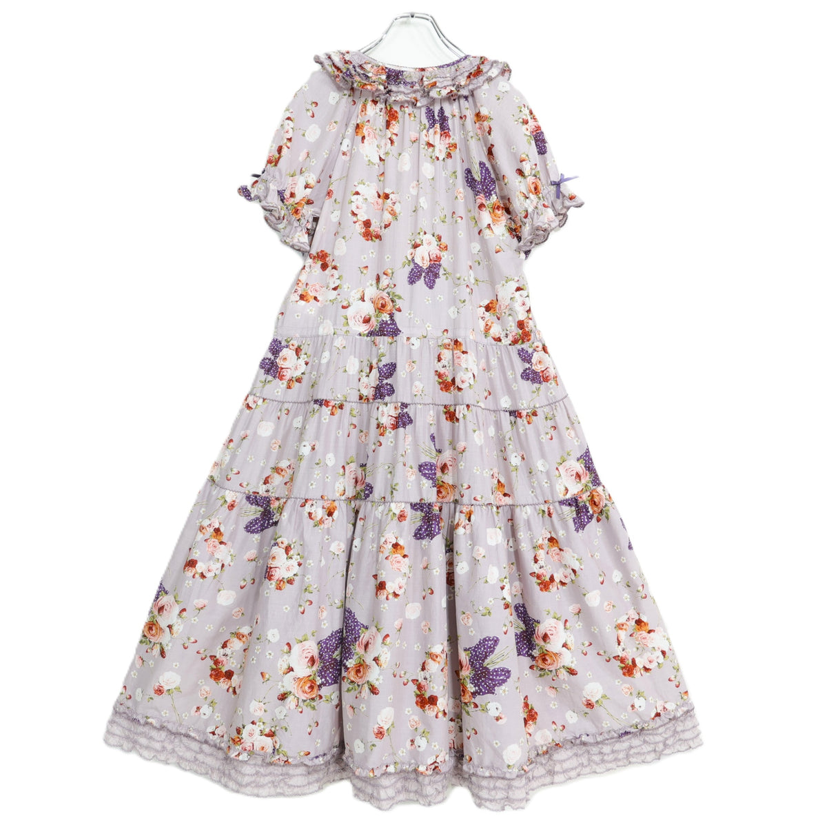 【極美品】ピンクハウス★リボンブーケpt♪半袖ワンピース ラベンダー系 前開き 2025年製 z22688