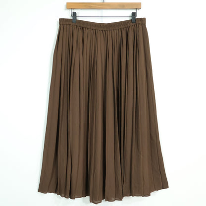 【新品タグ付】UNIQLO★シフォンプリーツロングスカート♪裏地付き 大きいサイズXXL ブラウン系 z22883