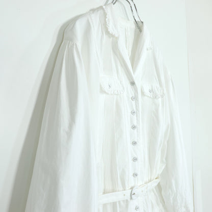 ピンクハウス★お花の刺しゅう♪長袖シャツワンピース 白系 前開き 薄手 はしごレースも♪z22158