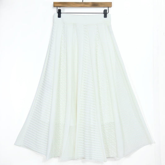 【美品】インゲボルグ★透かし編み♪レースのフレアスカート 白系 ペチコート付き♪z19587