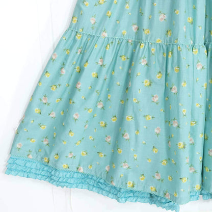 【極美品紙タグ有】ピンクハウス★爽やかカラーと薔薇のつぼみpt♪ローンワンピース 裾段々フリル・ふんわりフォルム 青緑系 z21367