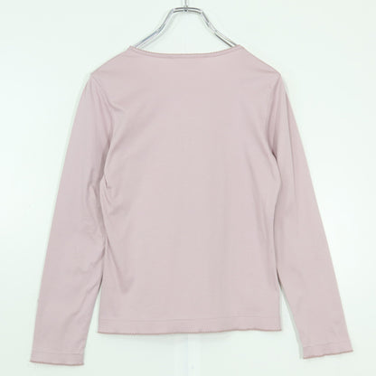 【美品】ピンクハウス★ヴィクトリアンカードpt♪長袖カットソー サイズM ピンク系 サテンリボン&ピコレース♪薄手 z20660