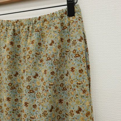 カネコイサオ★オリエンタル調♪花柄ロングスカート ブルーグレー系 控えめギャザーがエレガント♪薄手 z23345