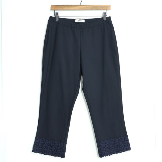 【美品】インゲボルグ★裾レース付き♪クロップドパンツ ストレッチ サイズ11号 濃紺系 無地 z22320