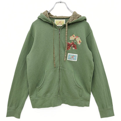 ピンクハウス★クランタータンブーケpt&刺しゅう♪ジップアップパーカー スウェット 大きいサイズL グリーン系 無地 z23189