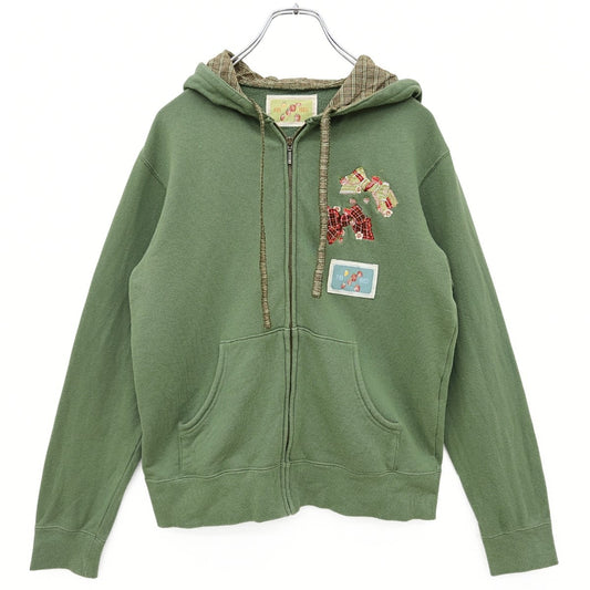 ピンクハウス★クランタータンブーケpt&刺しゅう♪ジップアップパーカー スウェット 大きいサイズL グリーン系 無地 z23189