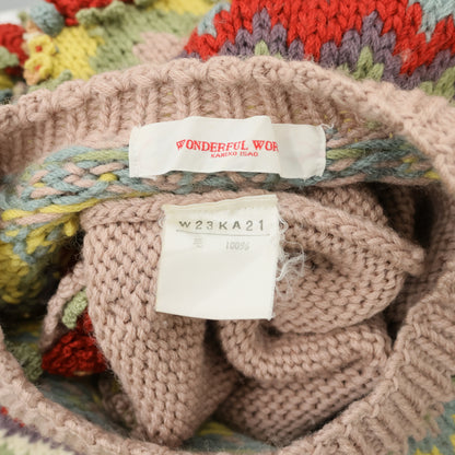 ワンダフルワールド カネコイサオ★カラフルなお花モチーフいっぱい♪長袖ニット セーター ピンク系 厚手 z23579