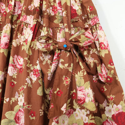 ワンダフルワールド カネコイサオ★たくし上げ♪花柄ptワンピース ブラウン系 ふんわりパフ袖♪z22565