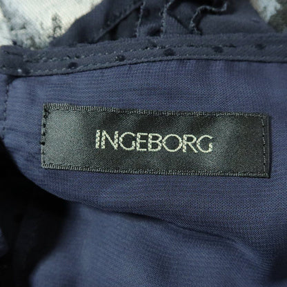 【極美品】INGEBORG インゲボルグ★エレガント 花柄ワンピース 3(M/9号) ネイビー ドットレース フレア  ＊z11337