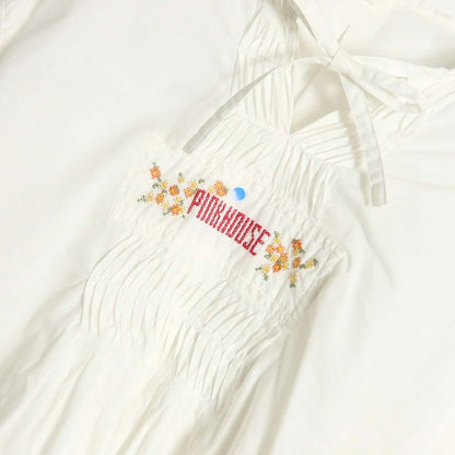 ピンクハウス★可愛い！クロスステッチ 刺繍が可愛い！長袖ローンブラウス タック入り 白系 ＊z17181