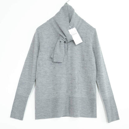 【極美品】ミラショーン★高級感！カシミヤ混 落ち着いた雰囲気 ボウタイ付き ニット カーディガン サイズ40 グレー系 *z21167