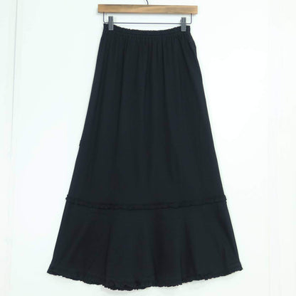 【美品】ピンクハウス★上下セット 重ね着風カットソー&ギャザースカート 大きいサイズL 黒系 フリル&リボン♪無地 z19859