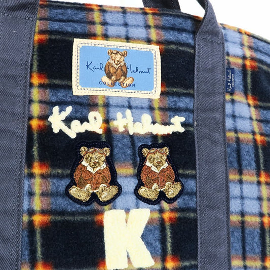Karl Helmut カールヘルム ★可愛い！くまさん刺繍　チェック柄 ワッペン 2WAY トートバッグ ショルダーバッグ ネイビー系＊ba308